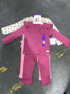 Koala Kids Mauve Pink Ribbed Two-Piece Set with Cream Leopard Top